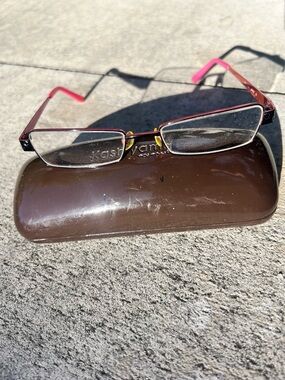 Rectangular Metal Prescription Ready Glasses with Pink Accent Tips